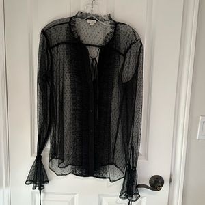 Women’s long sleeve sheer black dressy blouse